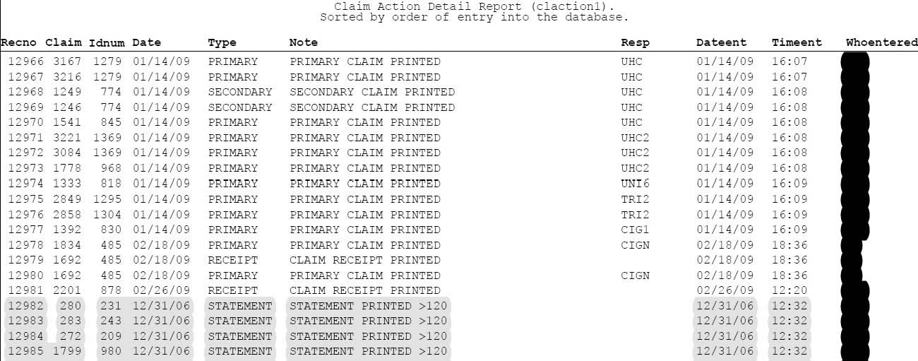 Claim Action Log